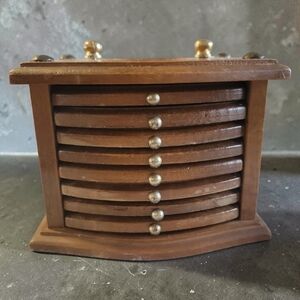 Vtg 8 Catalina Wood Cork Coasters Brass Knobs